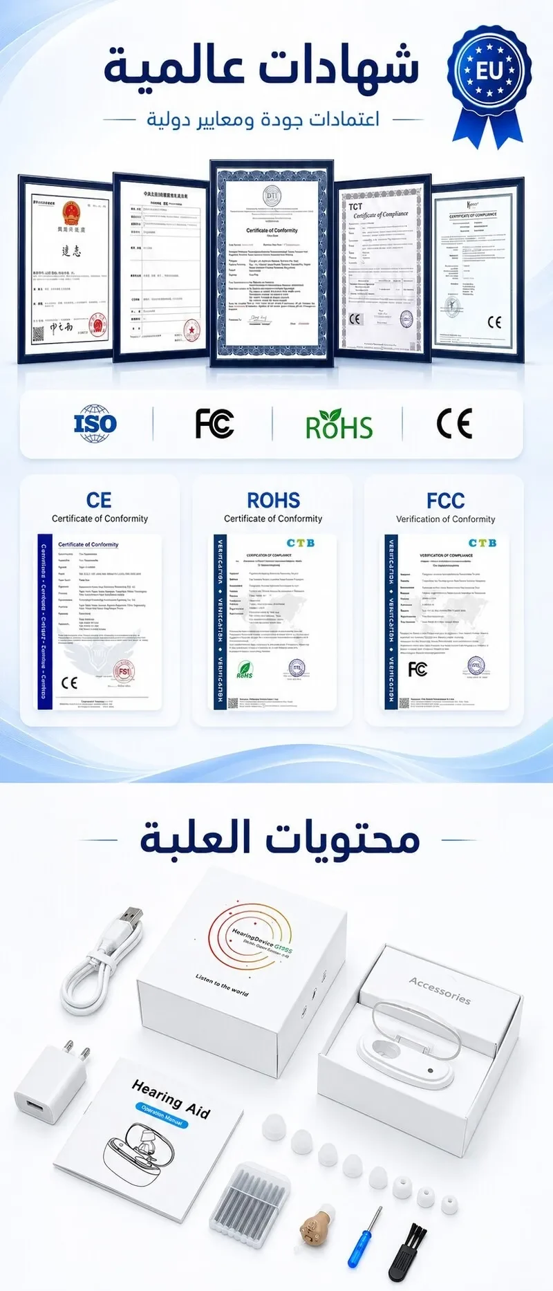 Certifications internationales et contenu de la boîte Audoune